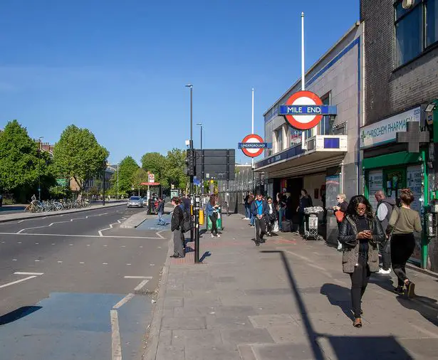 Mile End Road and Mile End Underground Station