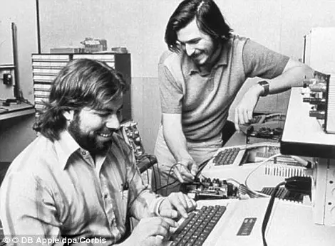 The company's journey to the summit of the technology industry has been a rocky one, having seen Jobs (pictured right in 1976) leave the firm in the mid-1980s after his pet project, the first Macintosh computer, struggled and he attempted to oust then chief executive John Sculley. Wozniak is pictured left  