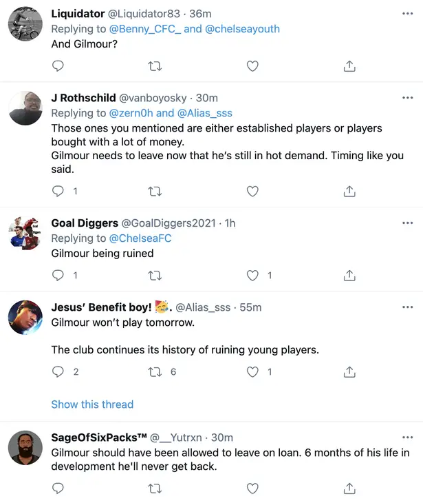 Chelsea fans insist Billy Gilmour should be seeing some form of football in one way or another. (Image: Twitter).
