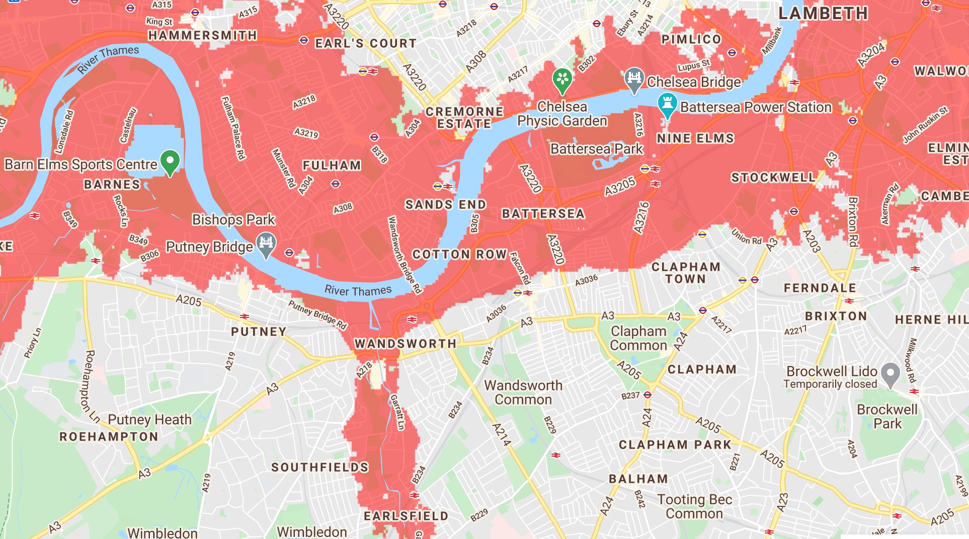 How parts of south London appear on the map. Picture: Climate Central