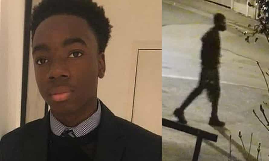 The missing student Richard Okorogheye and a screengrab of CCTV footage dated 23 March of him in Loughton, Essex.